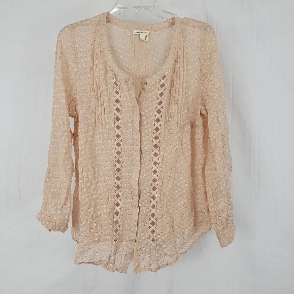 Meadow Rue Anthropologie Adoria Swiss Dot Lattice Detail Silk Blend Top Size Med